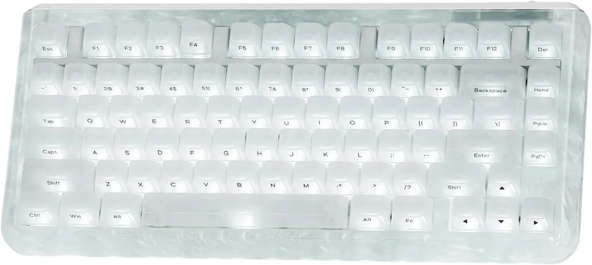 White 75 percent resin mechanical keyboard with CNC UV finish