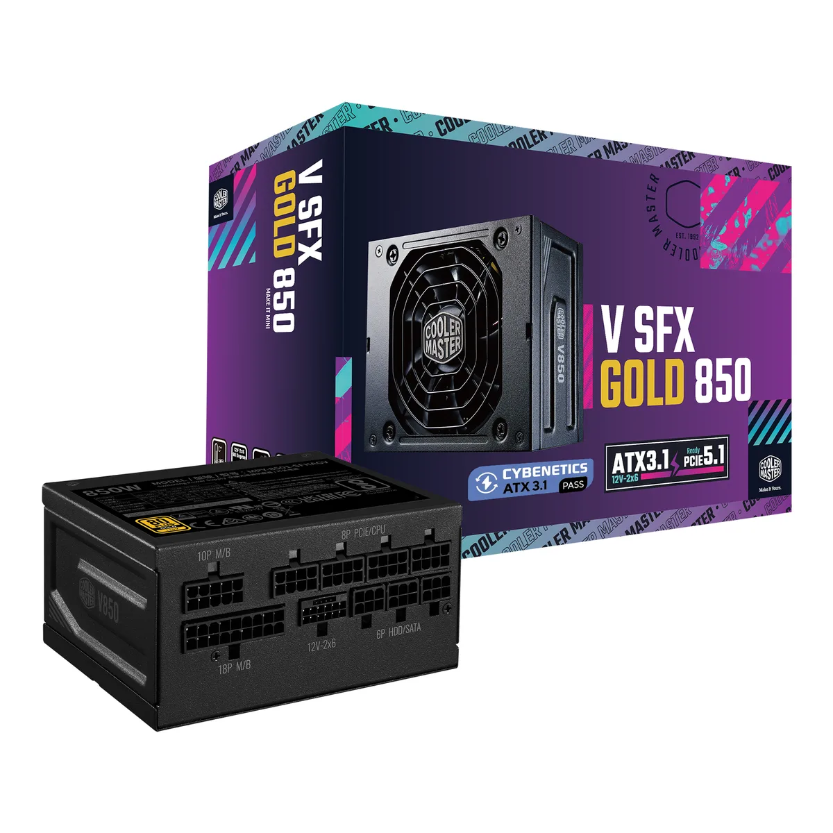 Black compact SFX power supply with 92mm fan and fully modular cables
