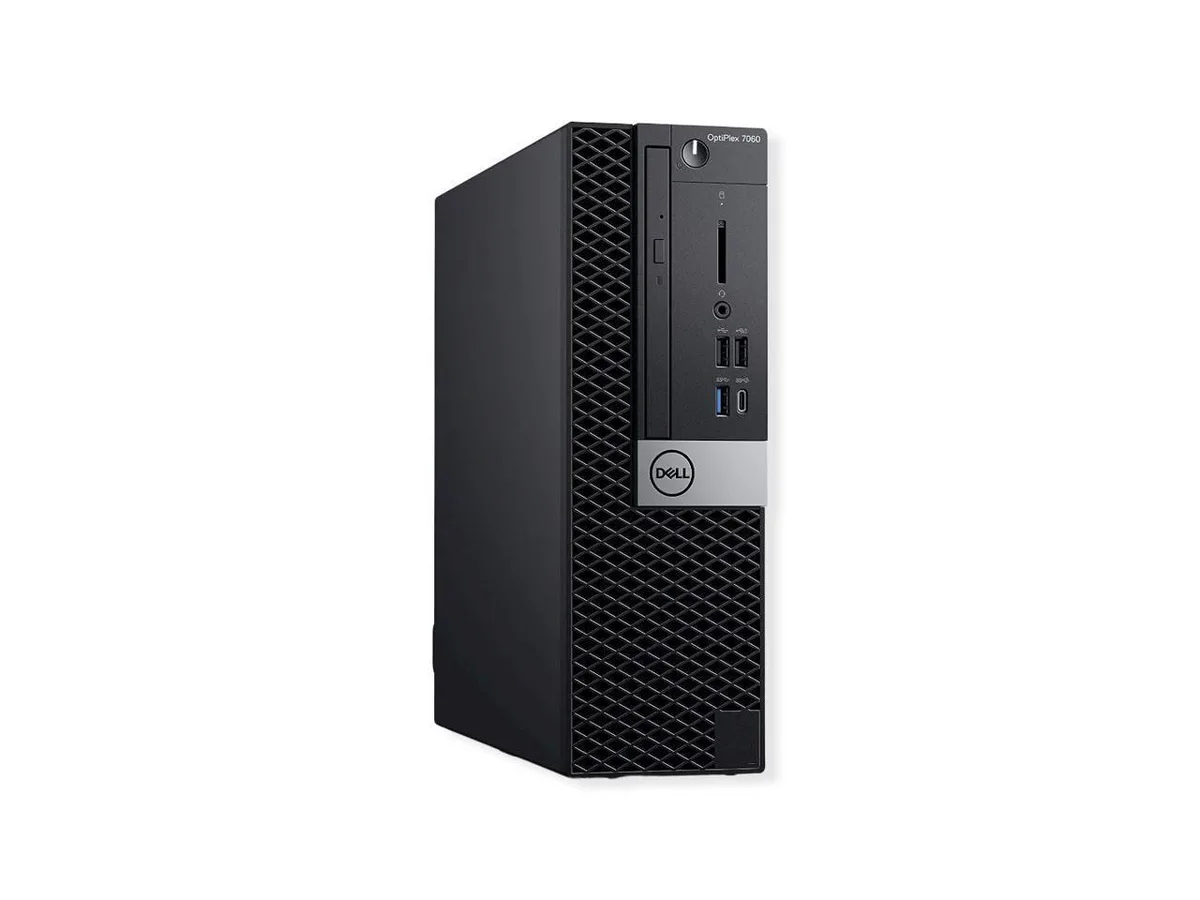 Small black Dell OptiPlex 7060 SFF desktop tower