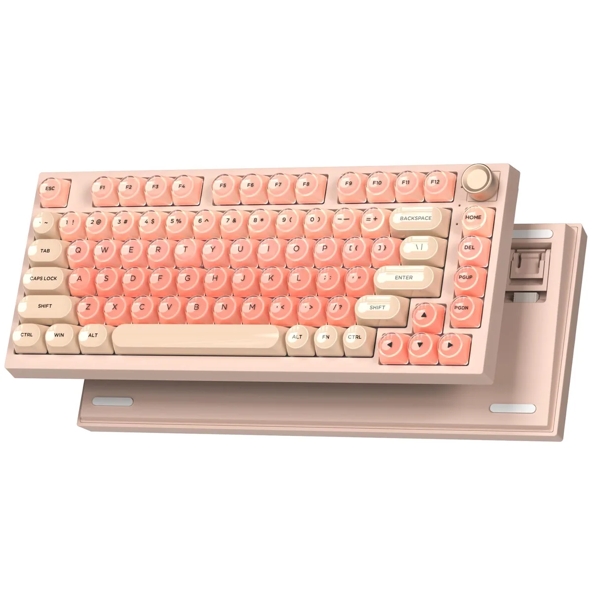 Pink 75% wireless mechanical keyboard with rotary knob and creamy keycaps