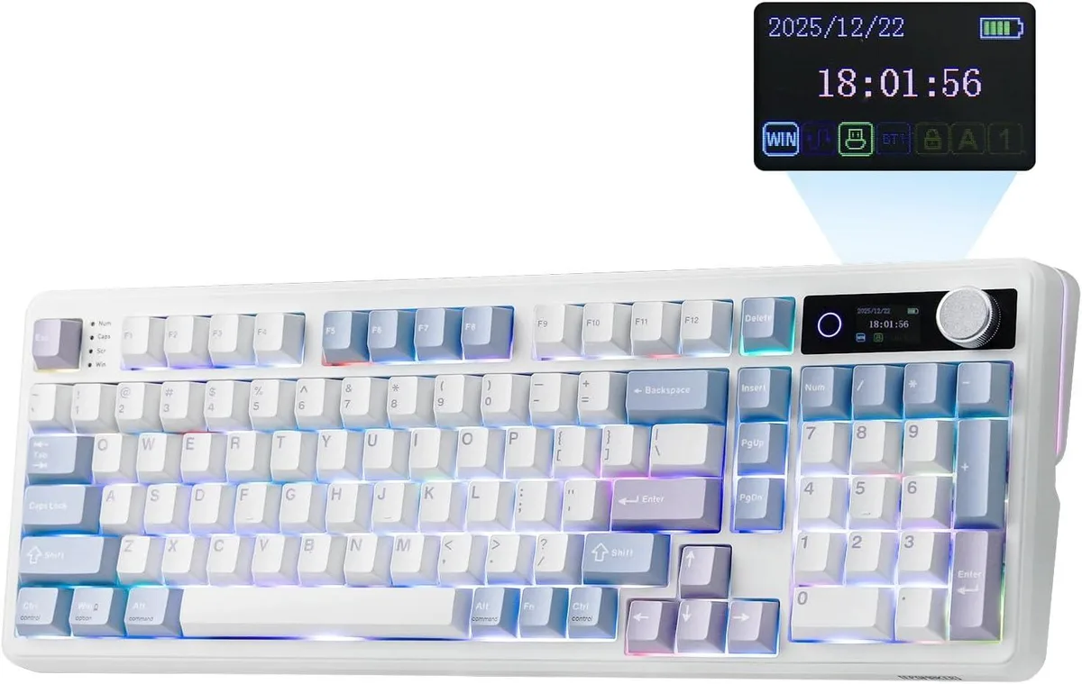 usbroway usbroway TH99 PRO 96% Gaming Keyboard with Screen & Knob, 10000mAh, Blue&White Creamy Jade — Produktfoto