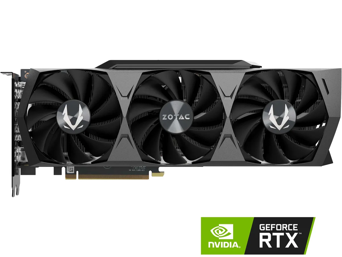 ZOTAC RTX 3070 Ti Trinity graphics card with three fans and metal backplate