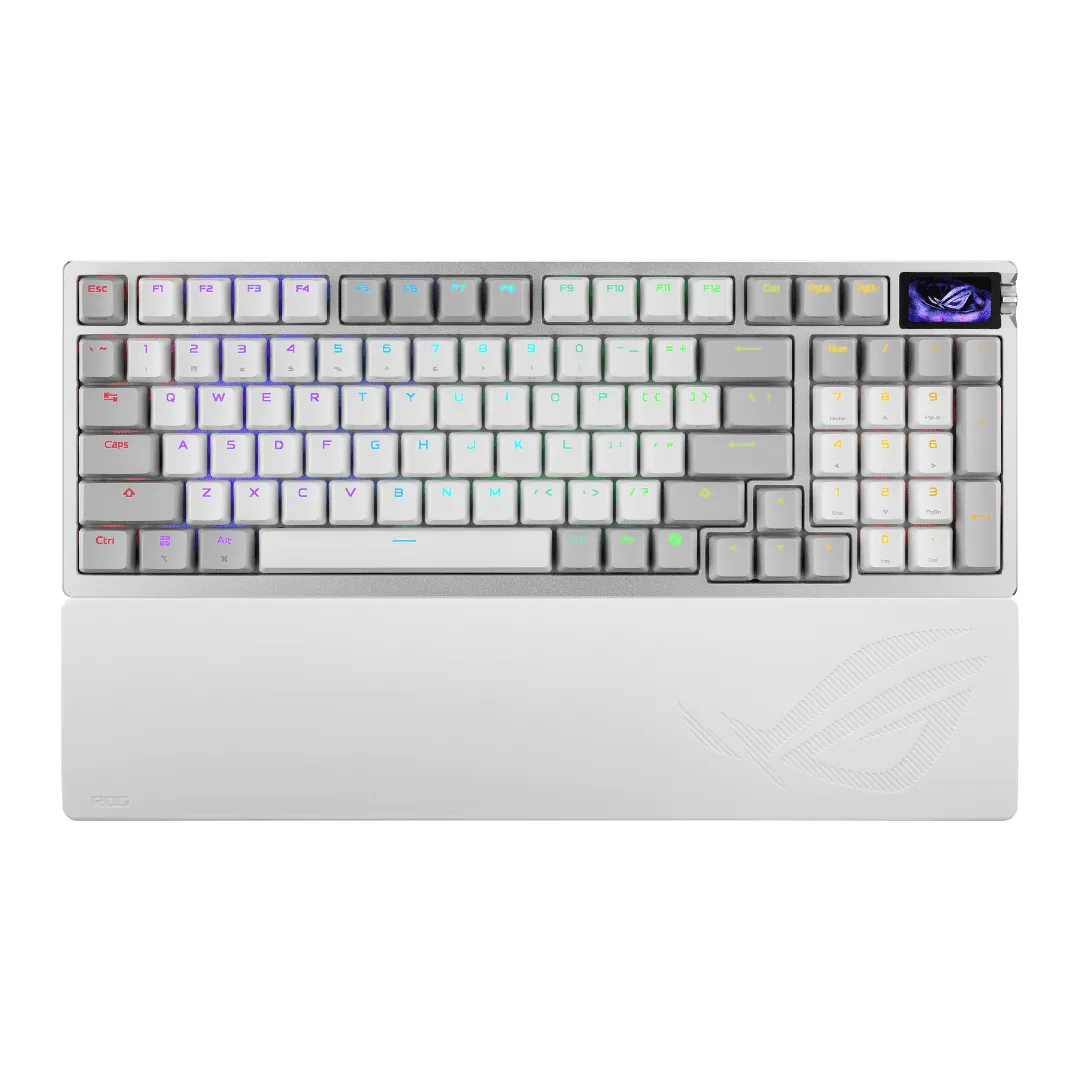 White 96% gaming keyboard with OLED screen, detachable palm rest and magnetic switches