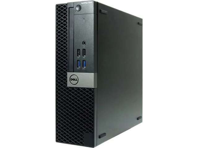 Small black desktop tower with DVD drive and USB keyboard mouse