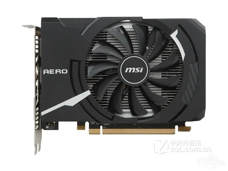 Compact black graphics card with single fan and low-profile bracket