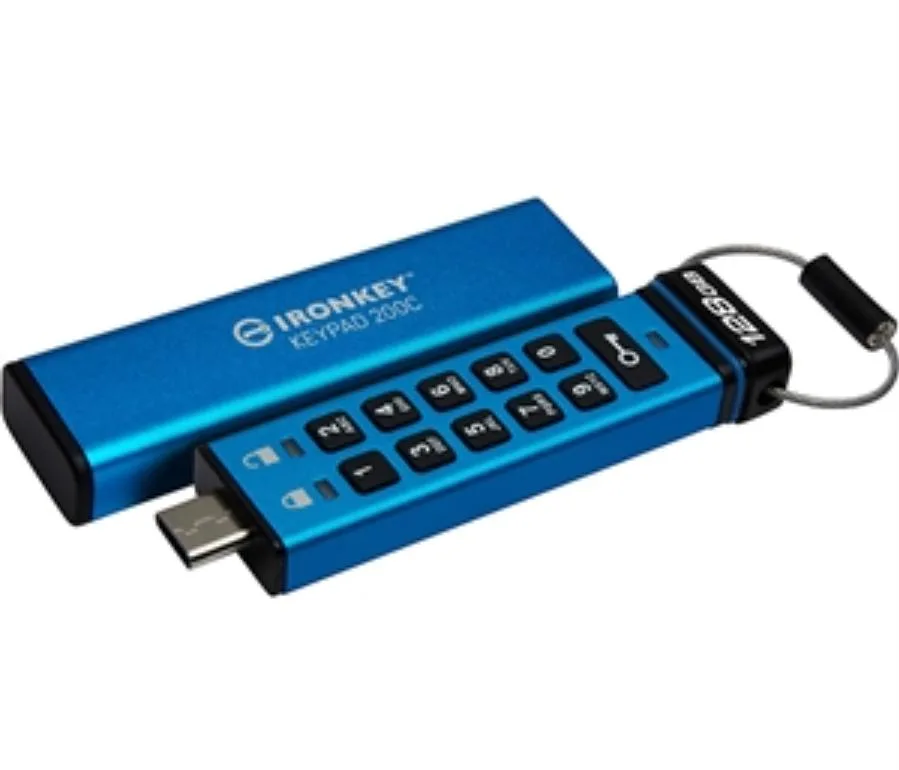 Kingston Technology Corp. Kingston Technology Corp. IronKey Keypad 200 128 GB USB 3.2 Type C Flash Drive IKKP200C/128GB — ürün fotoğrafı