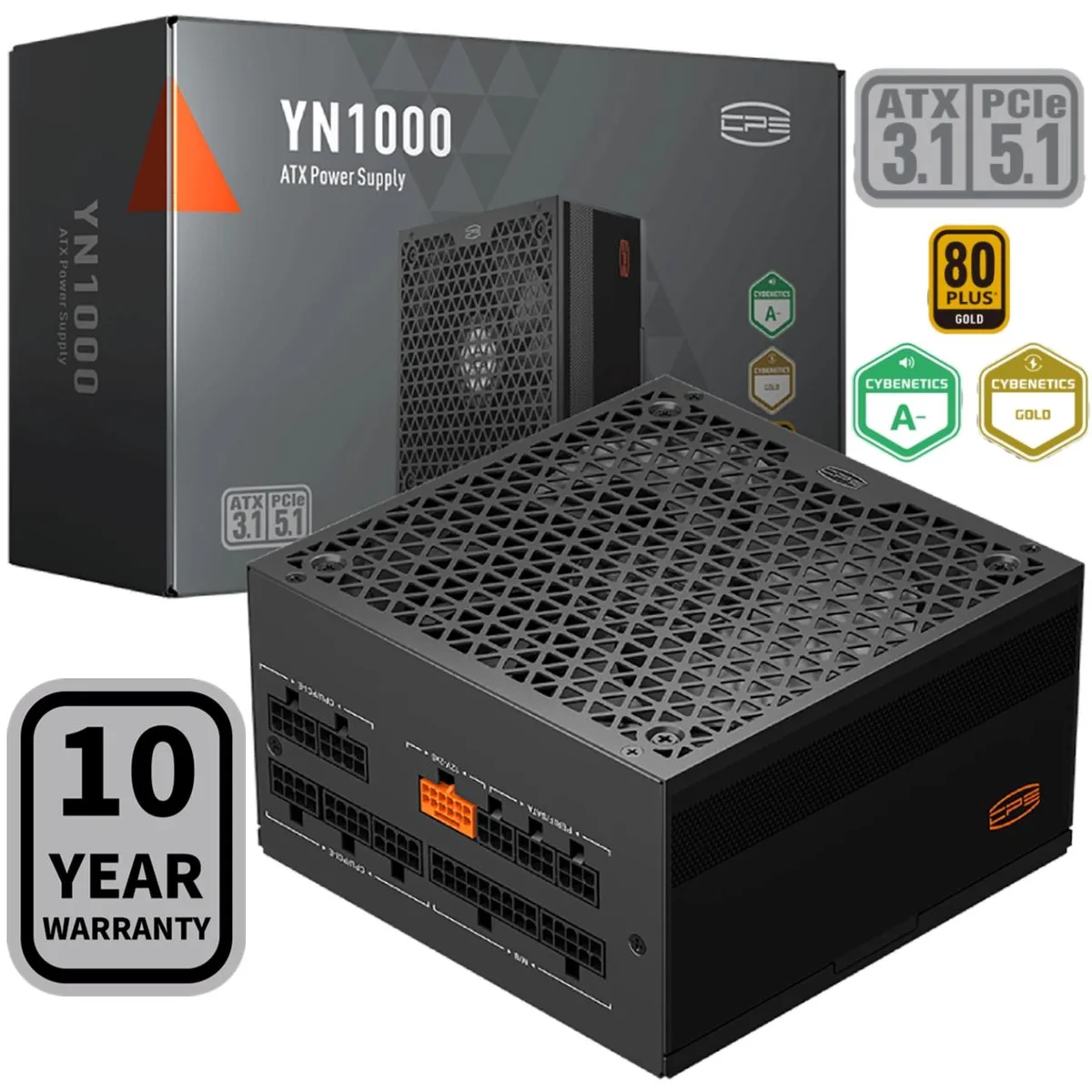 Black fully modular ATX power supply with 135mm fan and sleeved cables