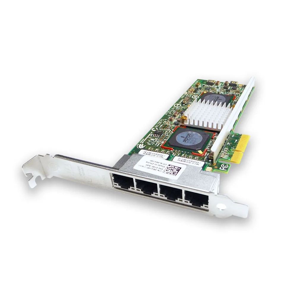 Full-height network card with four RJ45 ports and silver bracket