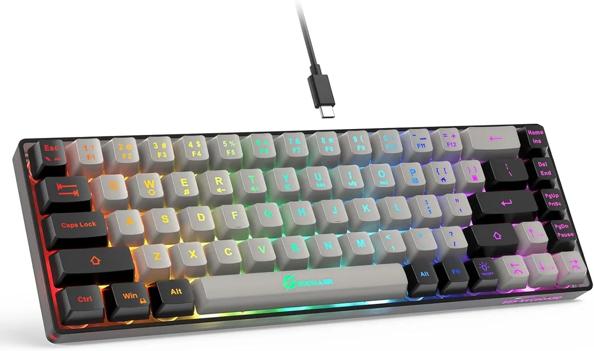 Compact 65% wired keyboard black silver keycaps detachable Type-C cable