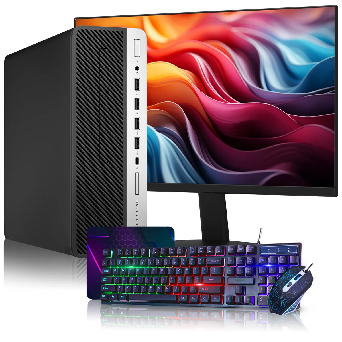 HP HP ProDesk 600 G4 SFF desktop PC i5-8500 32GB DDR4 2TB SSD 24" monitor Windows 11 Pro — photo du produit