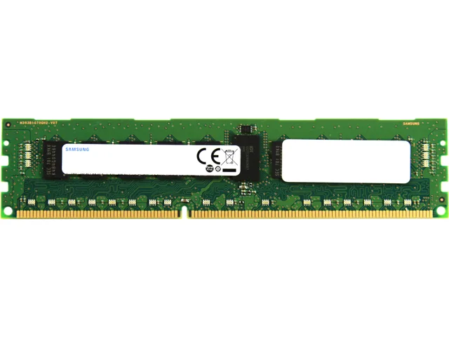 Green rectangular DDR3L server memory module with gold edge connector and black chips, no heat spreader