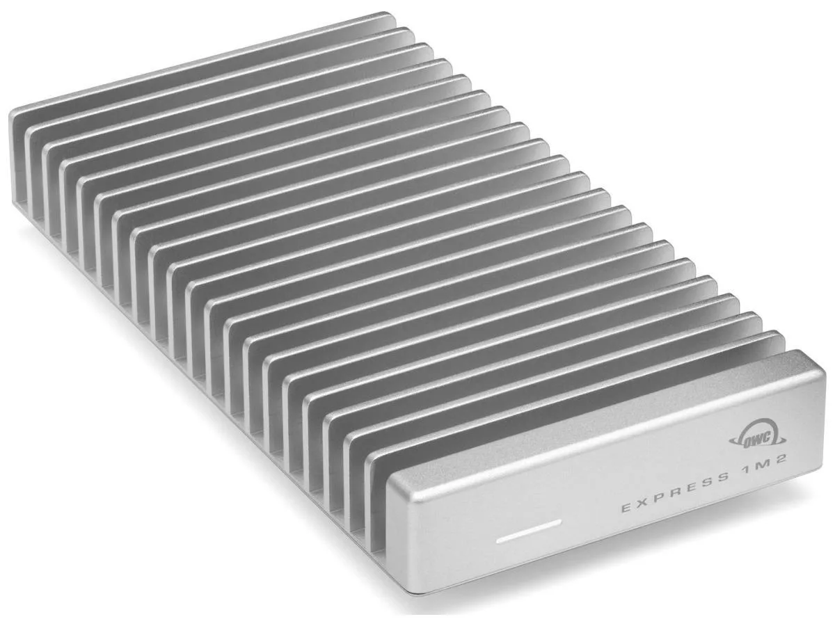 Compact rectangular portable SSD with matte dark finish and integrated USB cable