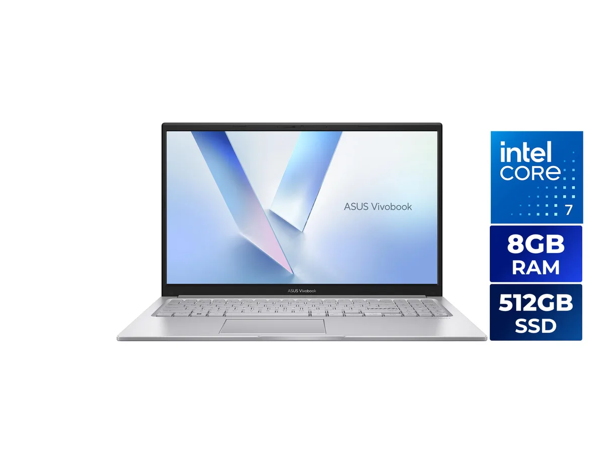 Silver 15.6 inch touchscreen laptop with thin bezels and island-style keyboard