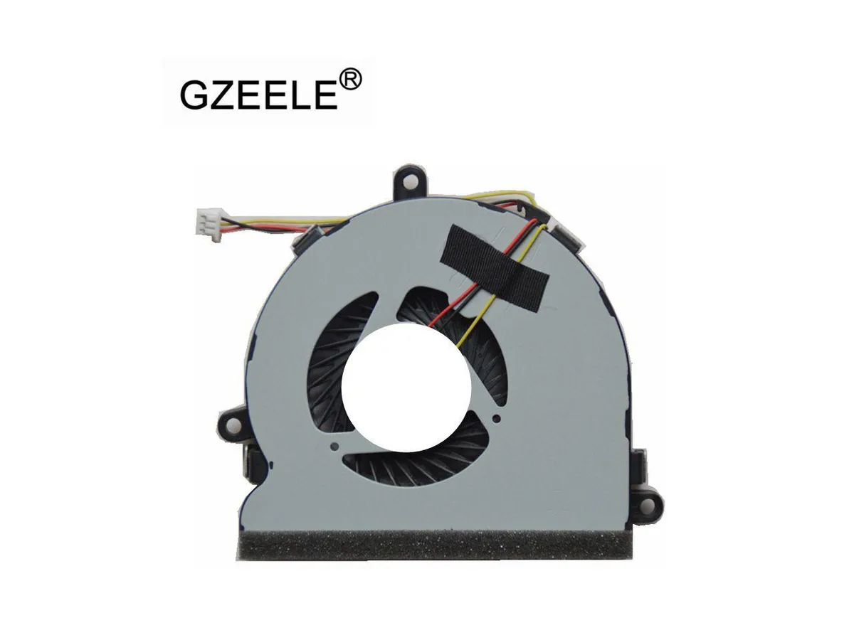 Small black laptop cooling fan with plastic housing and wire connector