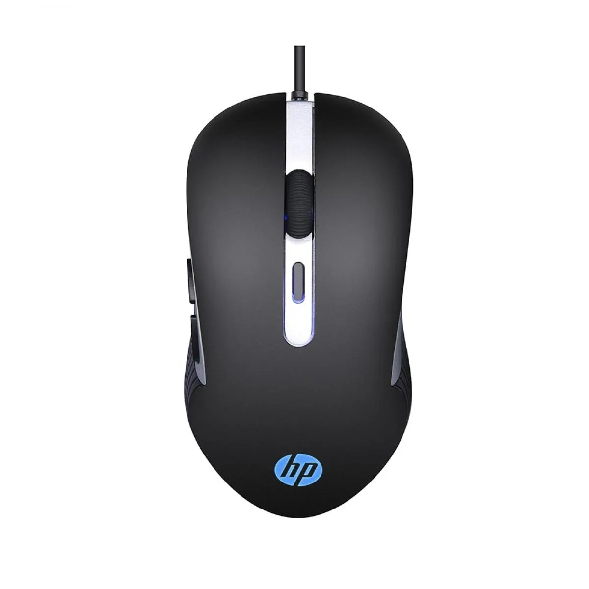 Black wired gaming mouse with ergonomic shape, six buttons and LED lighting