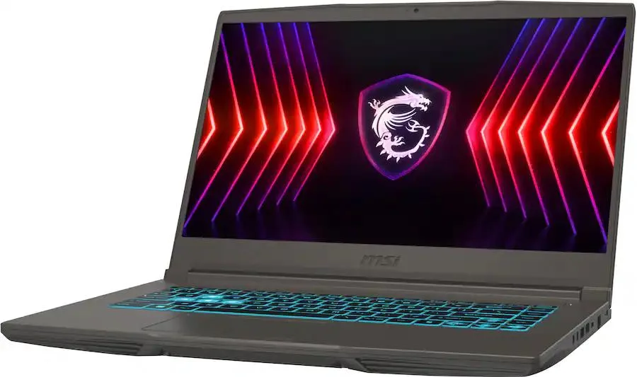 Black thin-and-light gaming laptop, 15.6 inch matte screen, backlit keyboard