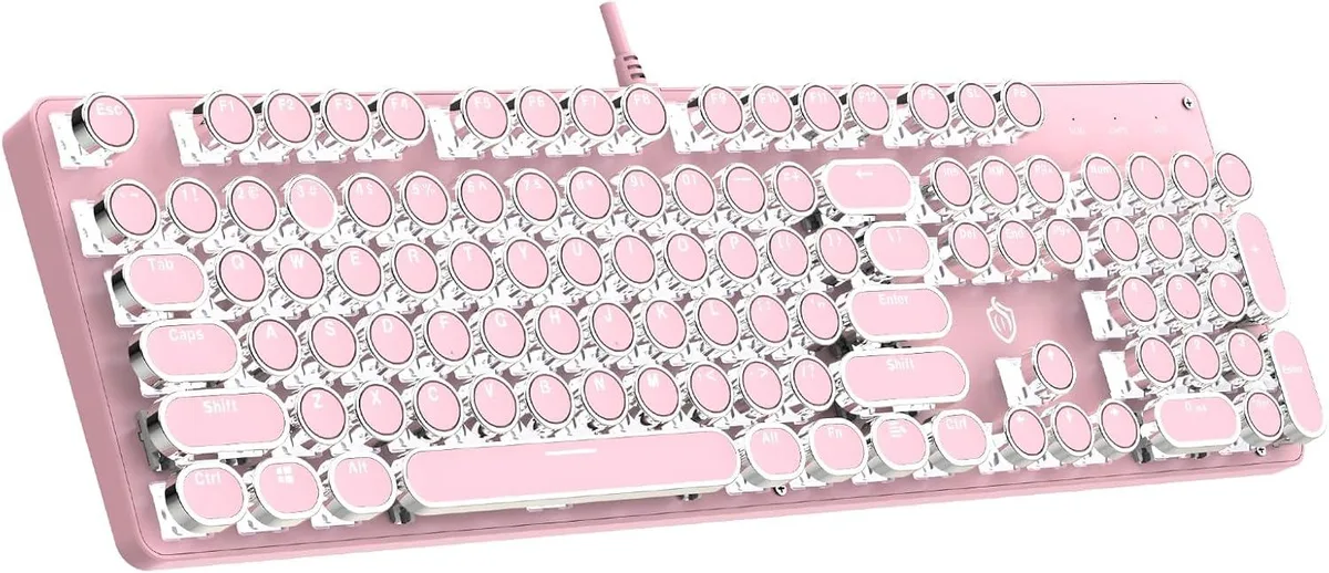 TUKO TUKO Typewriter Mechanical Gaming Keyboard Red Switches 104 Keys Pink LED — produktbild