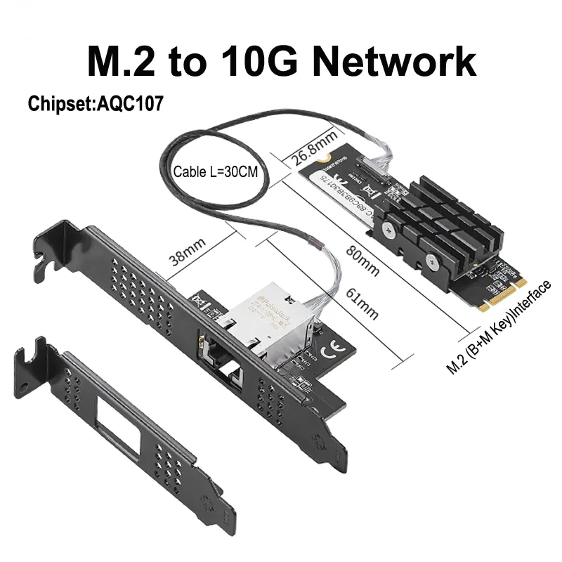 weastlinks weastlinks 10Gb M.2 B+M Key to RJ45 Network Card Marvell AQC107 — foto produk