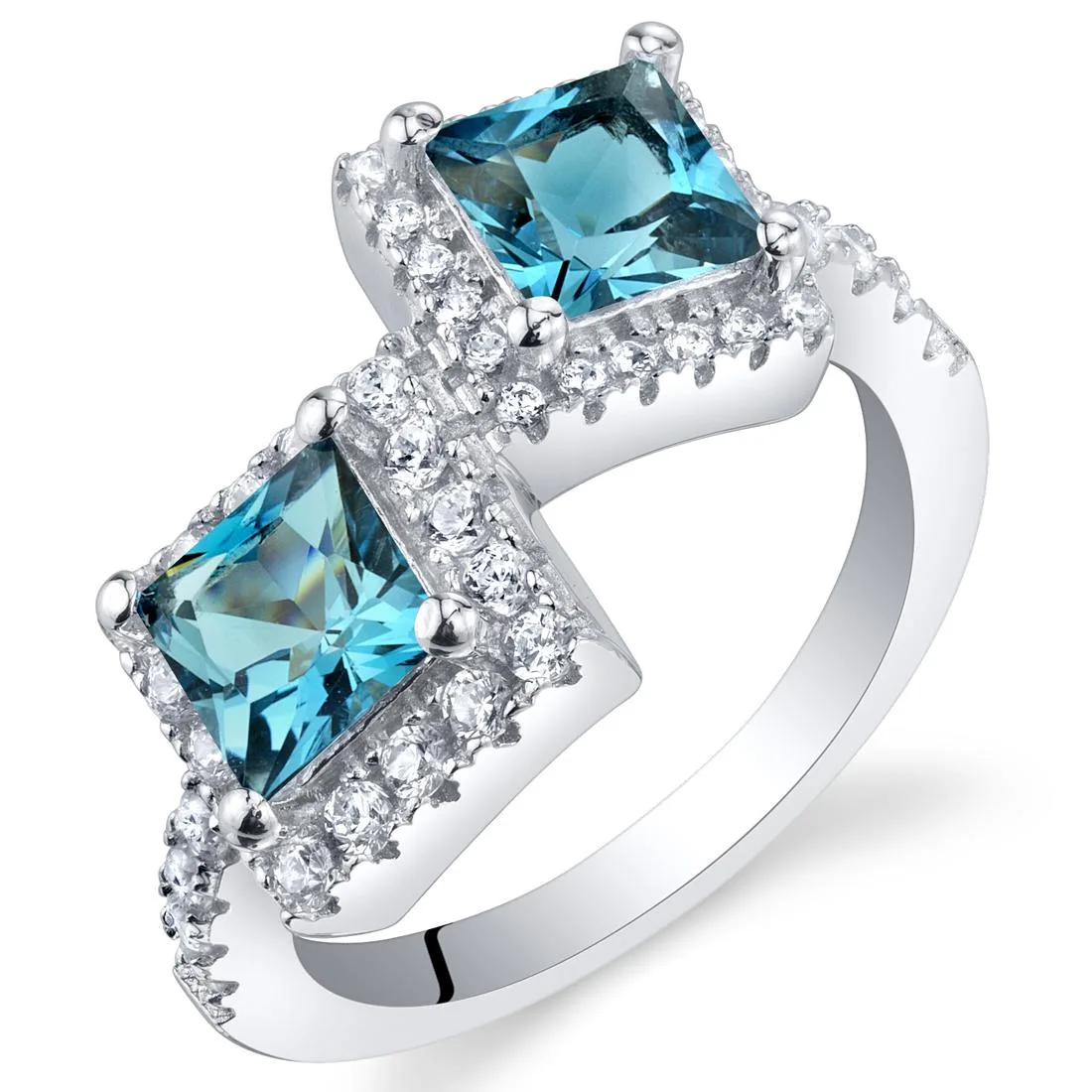 Oravo Oravo London Blue Topaz Sterling Silver Princess Cut Two-Stone Ring 1.5 carats 925 — product photo