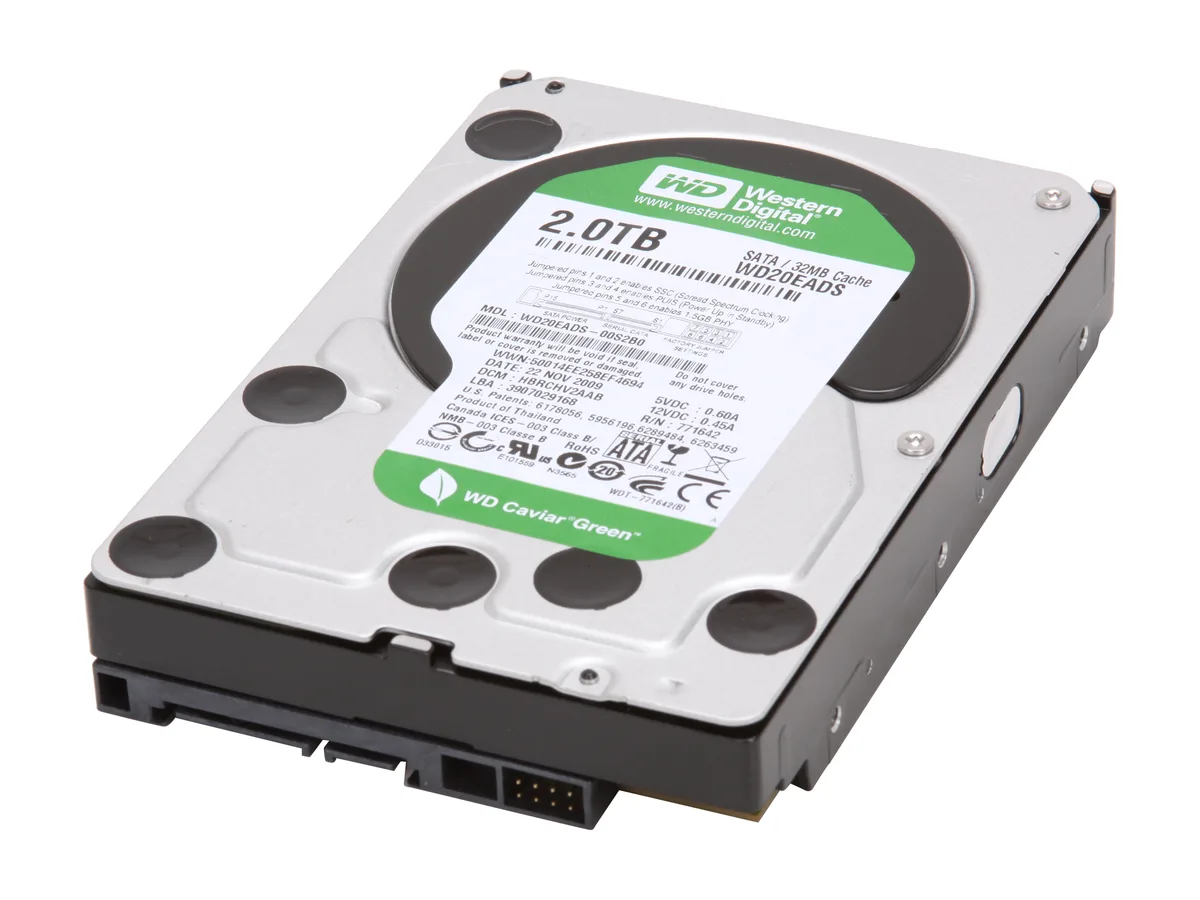 3.5 inch bare hard drive green label SATA connector visible