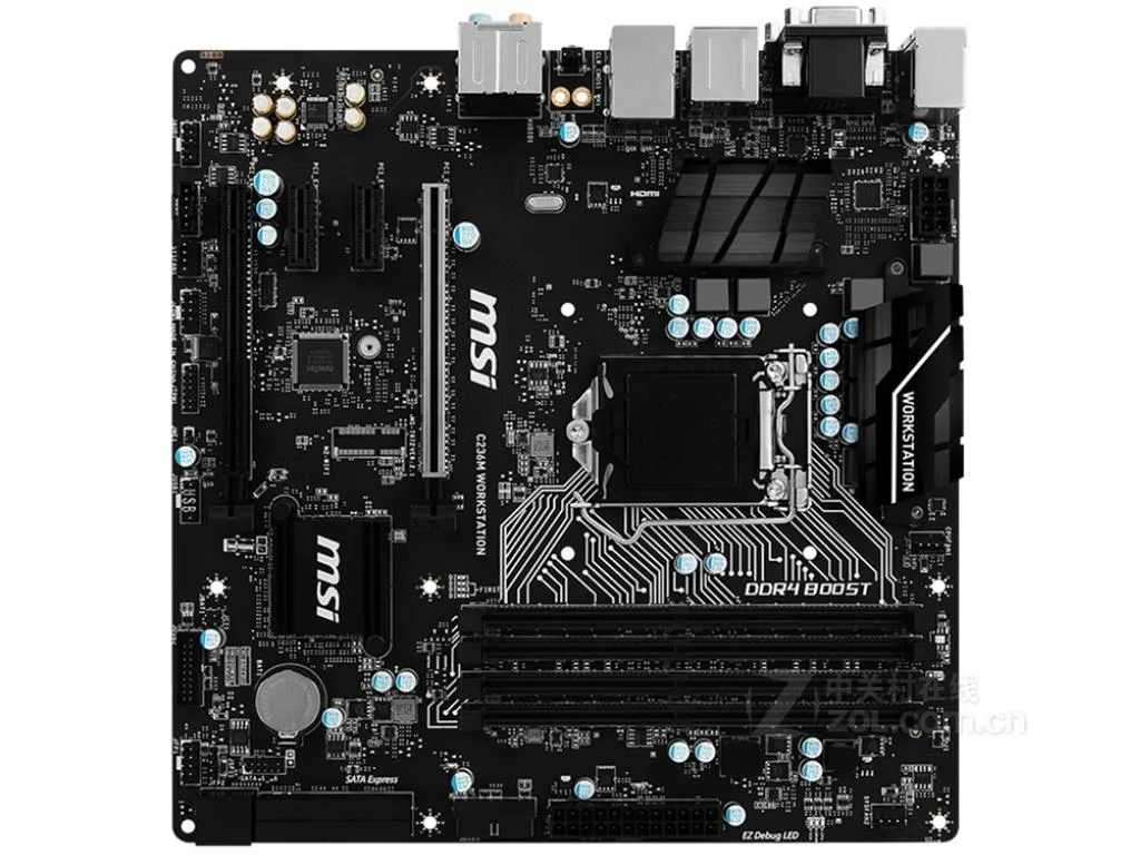 Green Micro ATX board with black sockets and silver heatsinks