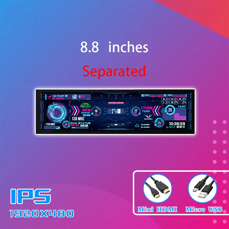 Corn Electronics Corn Electronics 8.8" Secondary Screen Red 1920x480 60Hz IPS gaming monitor — product photo
