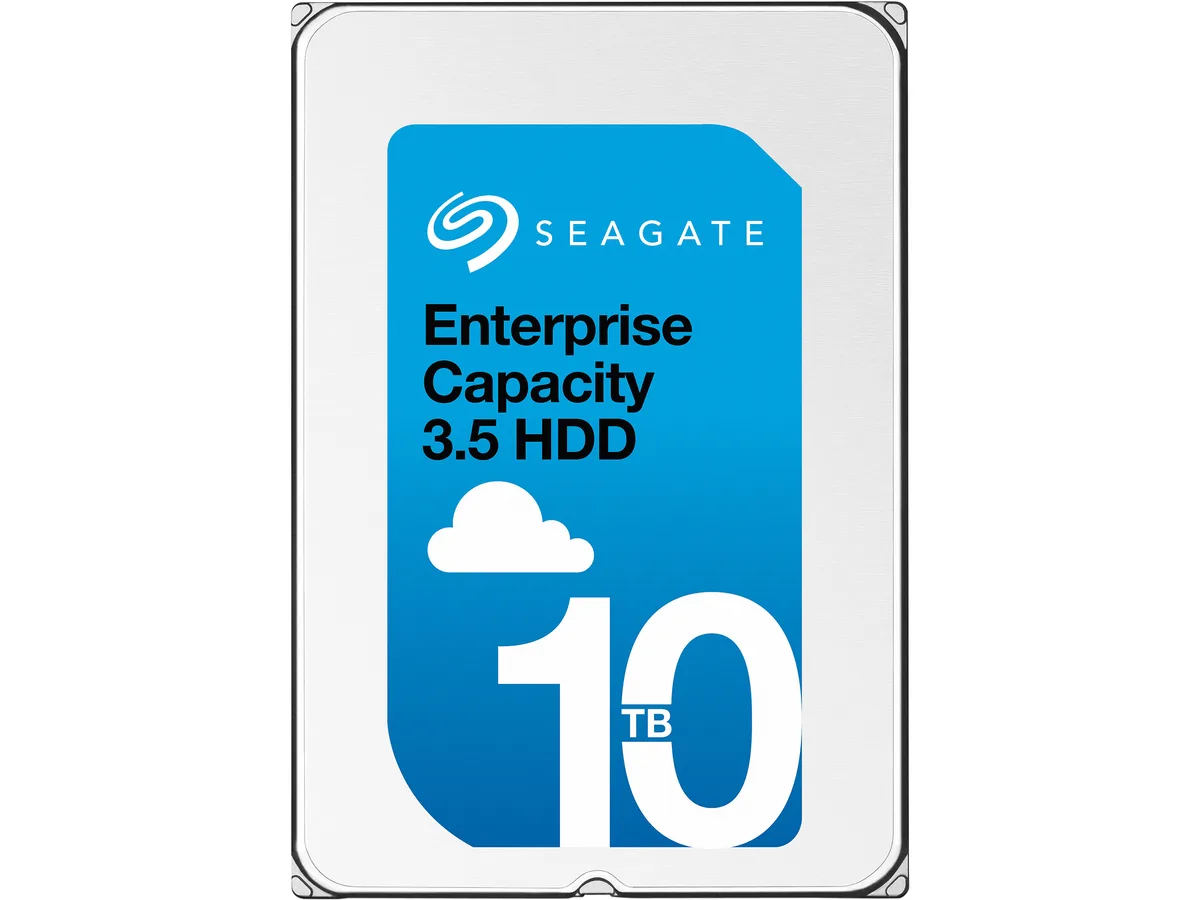 Silver 3.5 inch enterprise hard drive with aluminium top cover and label showing 10TB capacity