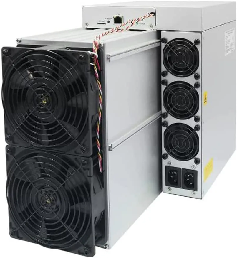 Rectangular metal mining unit with four fans and Ethernet port