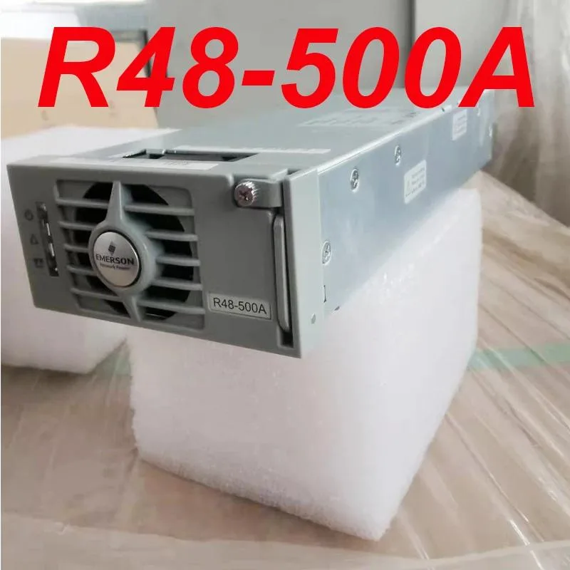 Rectangular ATX power supply module, silver metal casing, cooling vents, rear connector panel