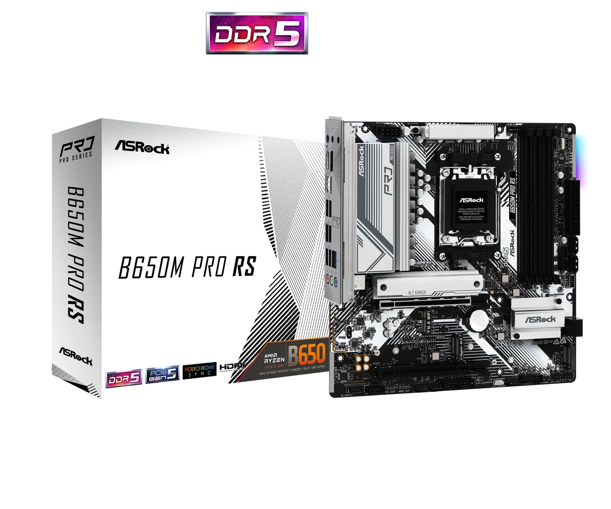 Micro ATX motherboard with black PCB and silver heatsinks