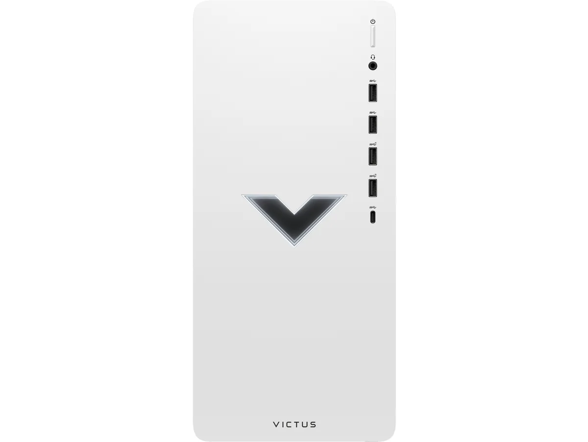 HP Victus desktop tower in dark finish with RGB lighting accents