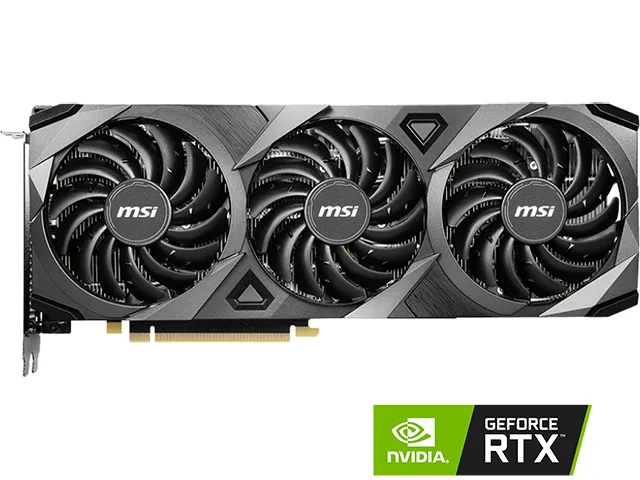MSI RTX 3070 Ventus triple-fan graphics card in grey with metal backplate