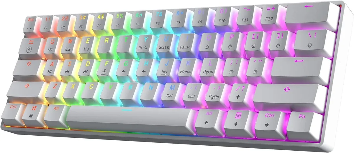 TUKO TUKO GK61 60% Gaming Keyboard White Gateron Optical Speed Yellow — produktbild