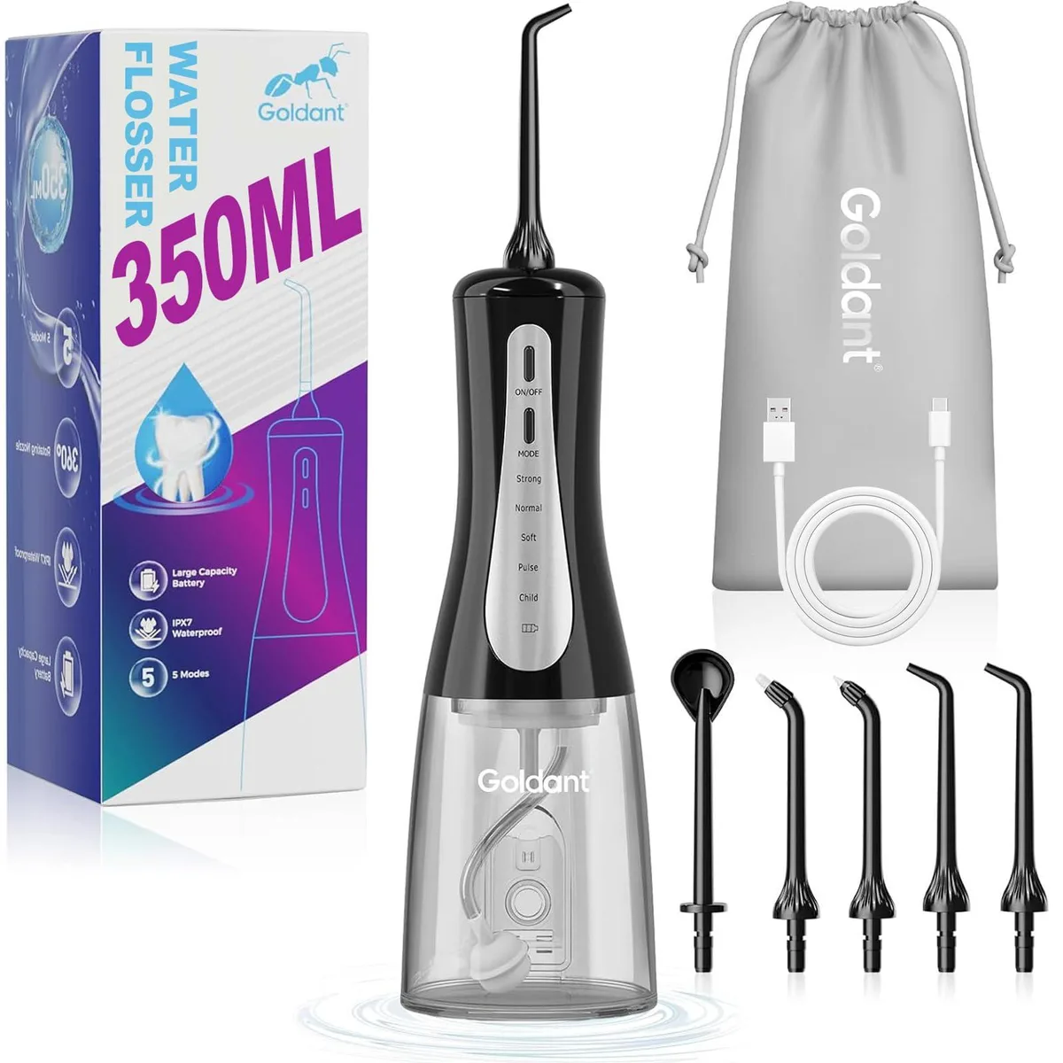  GOLDANT AOW03 Oral Care 350ML 5 Modes IPX7 Black — product photo