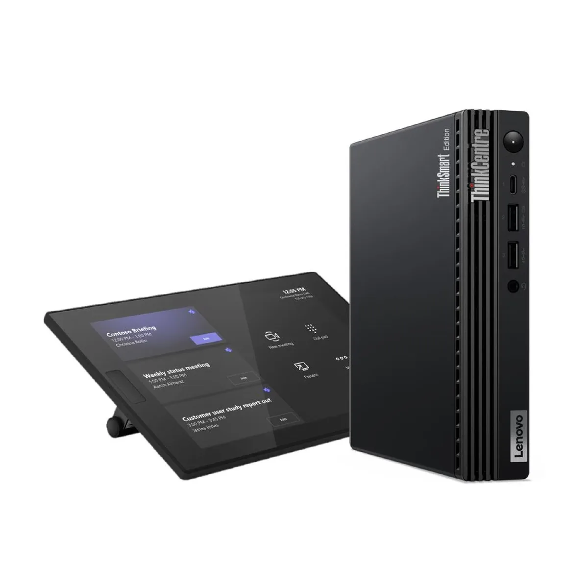 Small black rectangular desktop unit with compact tiny form factor