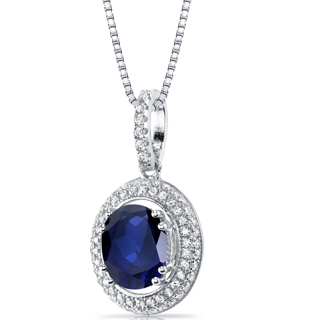 Oravo Oravo Created Sapphire Halo Pendant Necklace Sterling Silver 3.50 Carats 18 — foto do produto