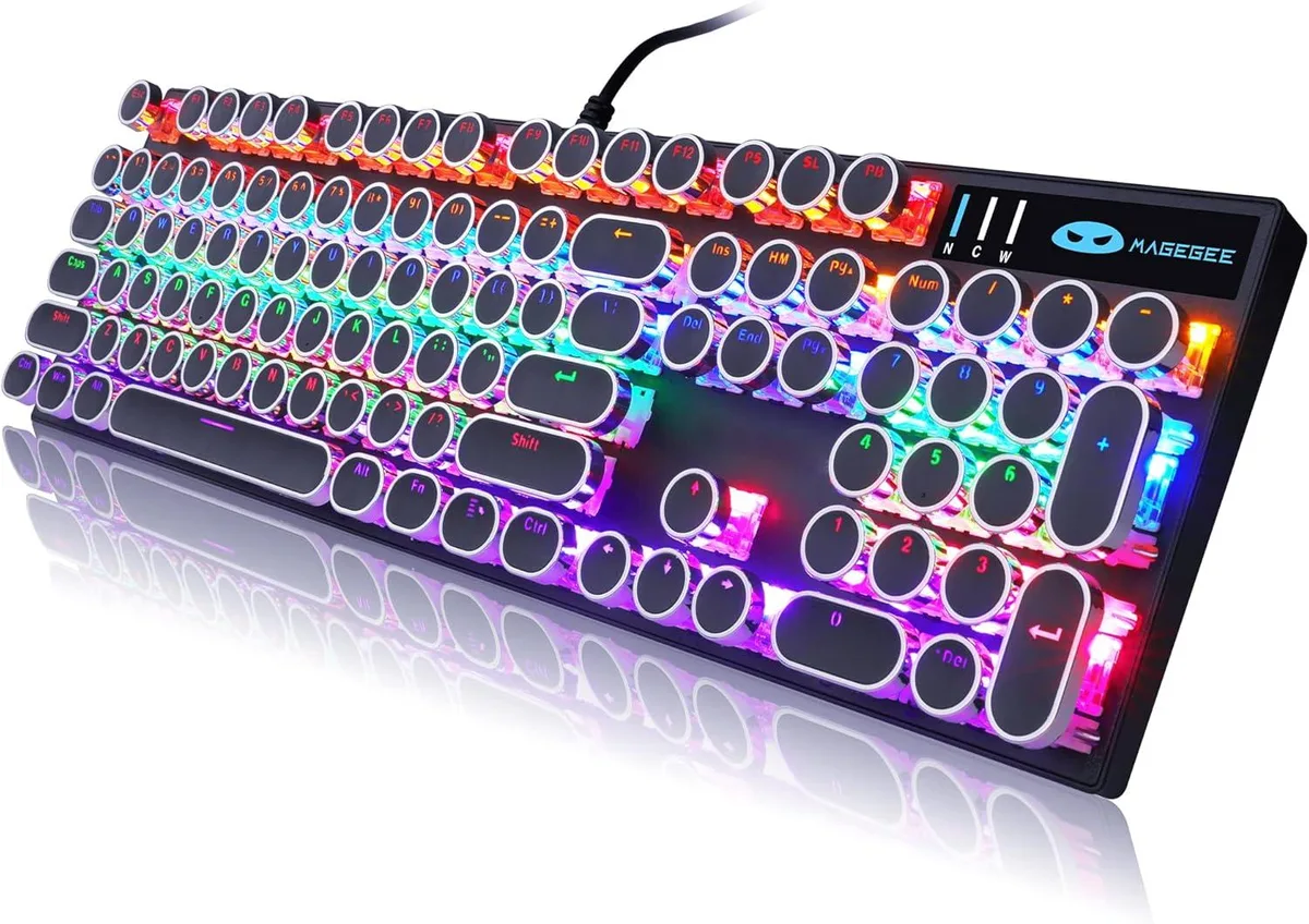 TUKO TUKO Typewriter Style Mechanical Gaming Keyboard Black Retro Punk 104 Keys Blue Switch Wired Round Keycaps — produktbild