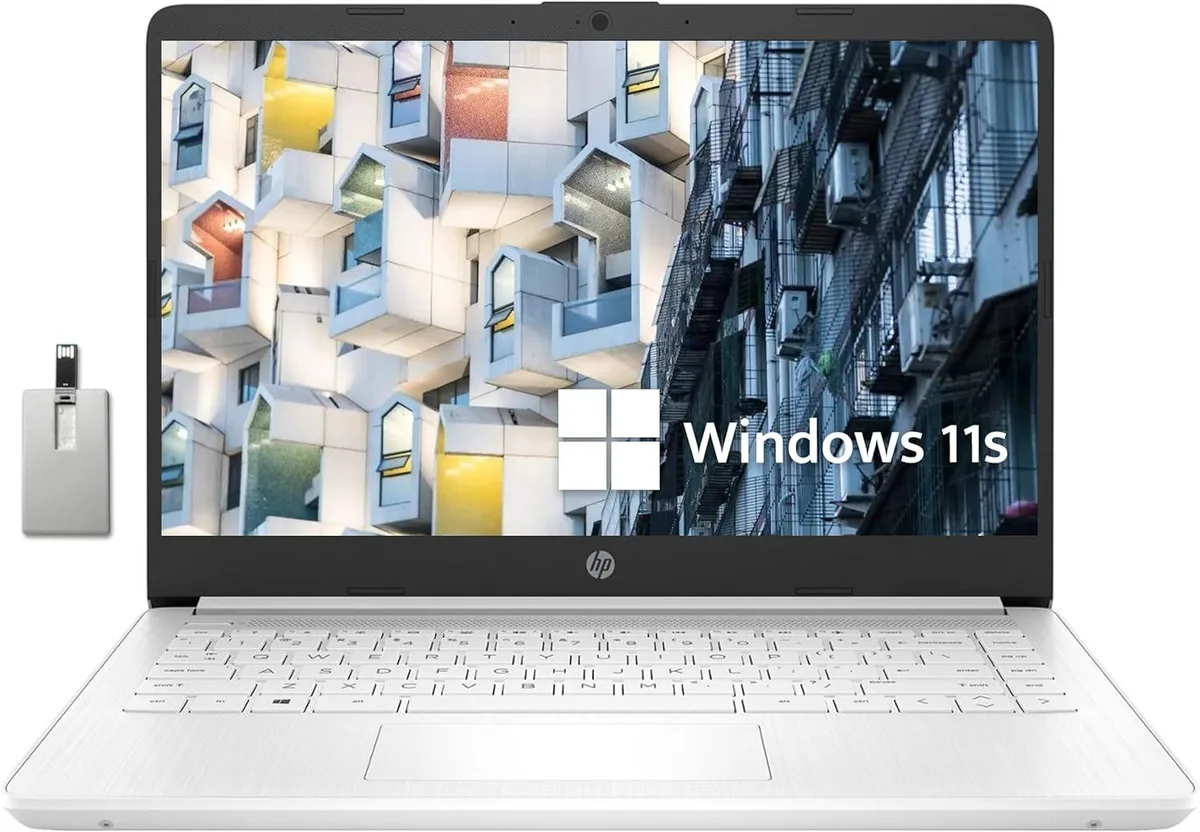 White HP Stream 14 laptop closed on a plain background