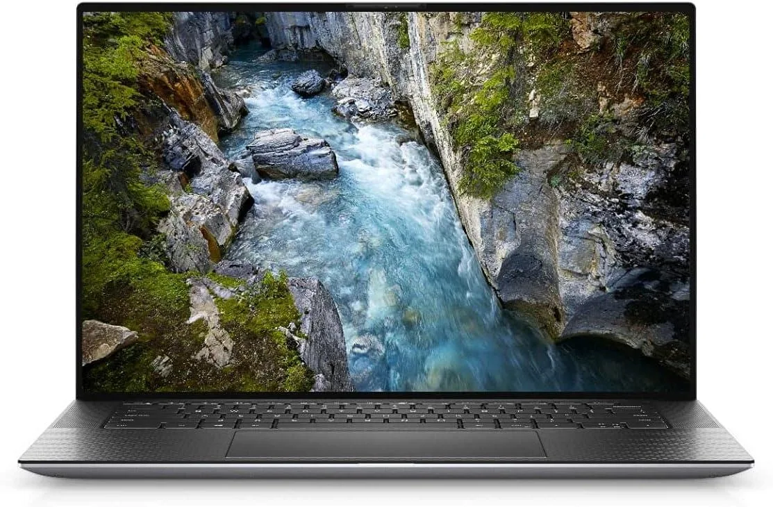 Silver Dell Precision 5550 laptop, 15.6 inch non-touch screen, backlit keyboard, fingerprint reader, webcam