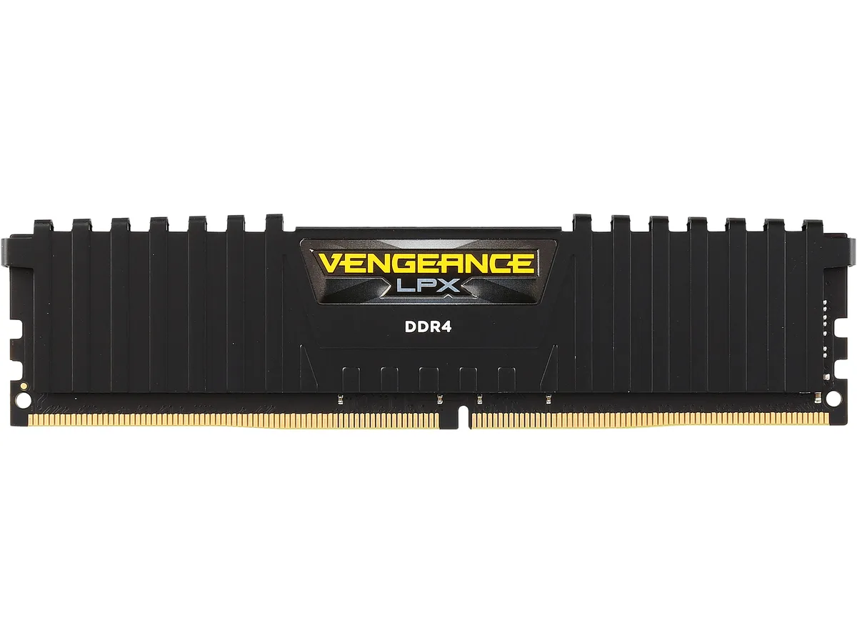 Black low-profile DDR4 module with anodized aluminum heatspreader