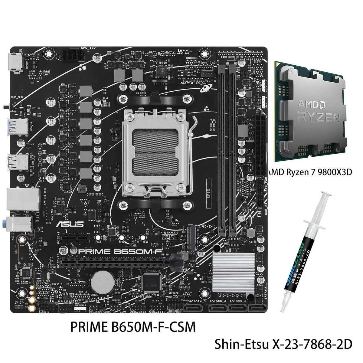ASUS ASUS PRIME B650M-F-CSM & Ryzen 7 9800X3D AMD motherboard combo — product photo