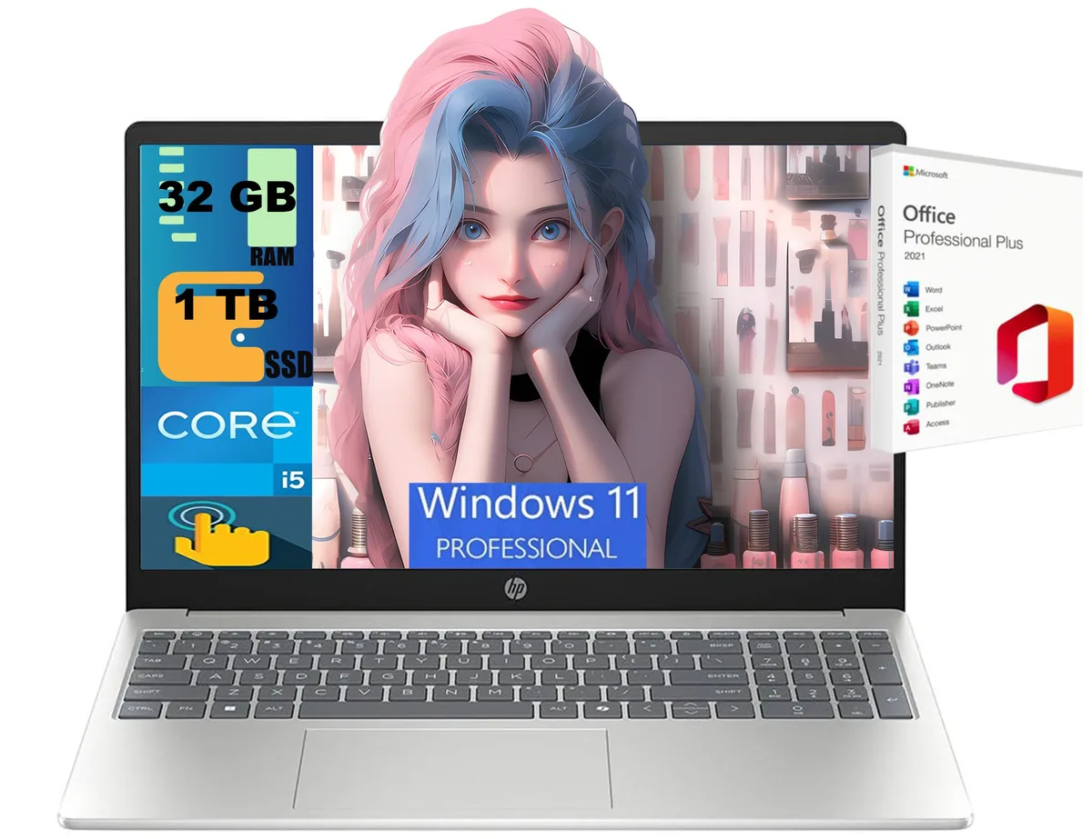 HP HP 15 laptop i5-1334U 10-core 32GB 1TB SSD 15.6" FHD touchscreen Silver Office 2021 — product photo