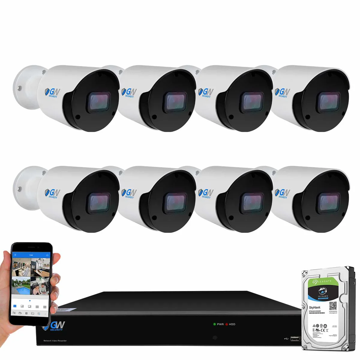 GW Security Inc. GW Security GW5508NPN 8CH 4K NVR Kit 8×8MP Bullet PoE Cameras 2TB HDD — fotografija izdelka