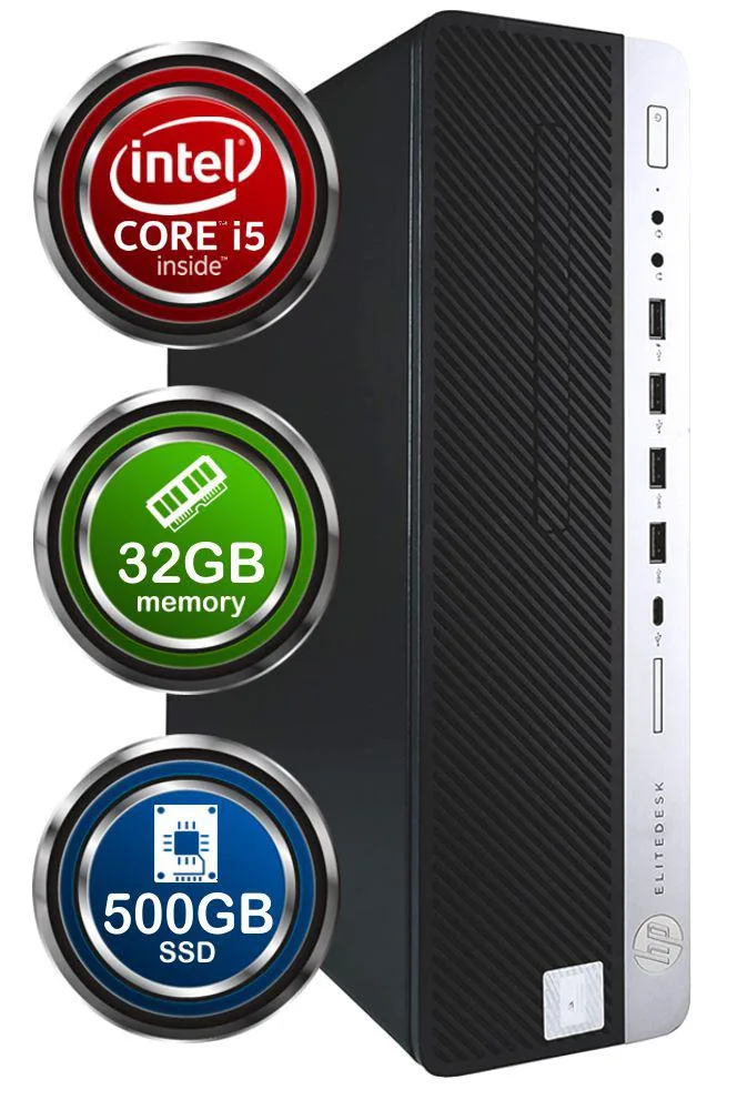 HP HP EliteDesk 800G4 desktop PC i5-8500 3.2GHz 32GB DDR4 500GB SSD Windows 11 Pro — photo du produit