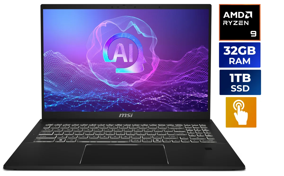 MSI MSI Summit A16 AI+ A3HMTG-014US 2-in-1 laptop Ryzen AI 9 365 32GB 1TB 16" 165Hz QHD+ touch — product photo