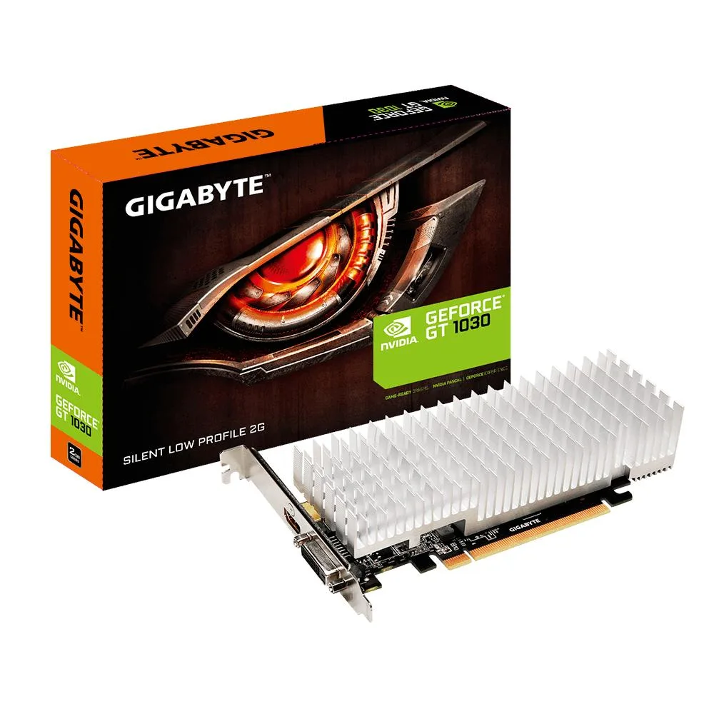 Low-profile graphics card with passive heatsink and single-slot bracket