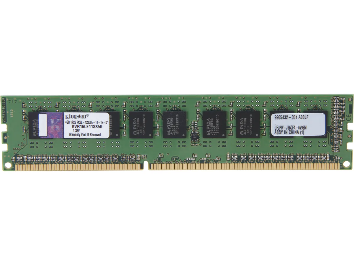 Kingston Technology Corp. Kingston Technology Corp. KVR16LE11S8/4I 4GB DDR3 1600 ECC Unbuffered CL11 1.35V server RAM — foto del prodotto