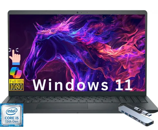 Black Dell 15.6 inch touchscreen laptop closed view