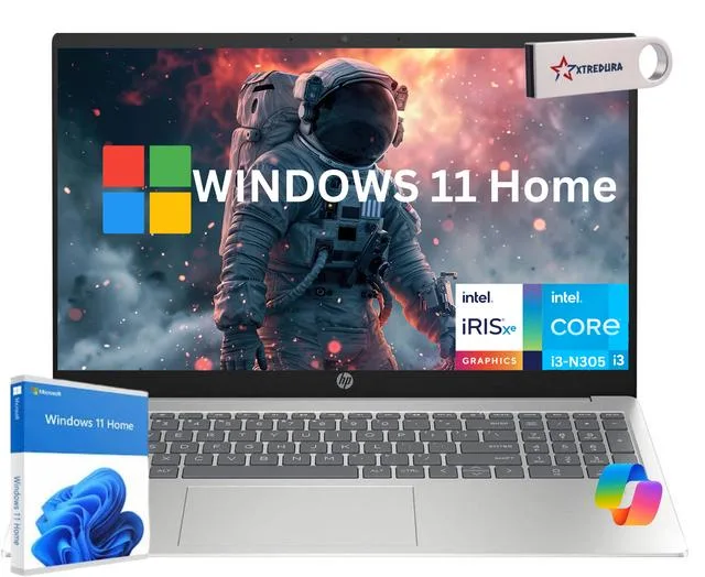 Silver 15.6 inch laptop, standard clamshell form, smooth matte finish