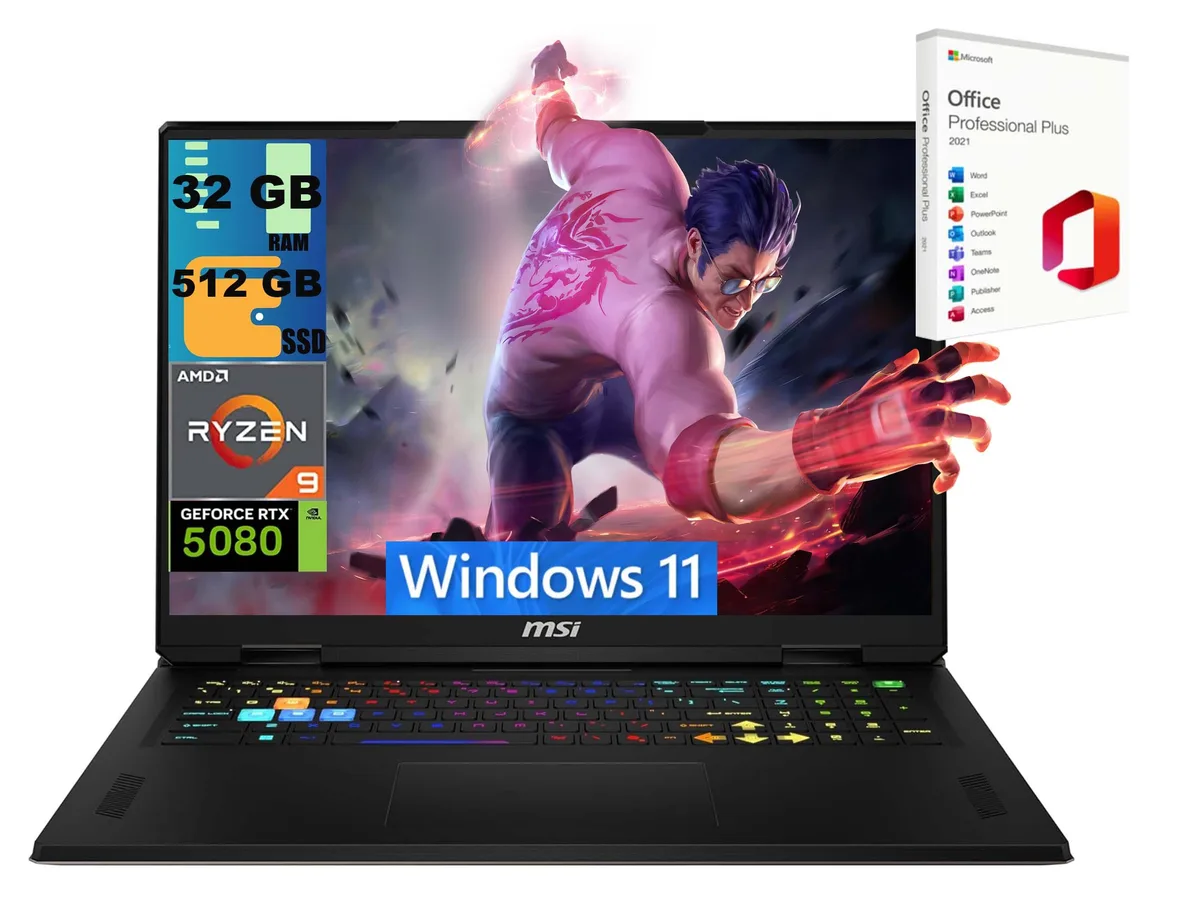 Gray 18-inch gaming laptop with QHD+ display and backlit keyboard